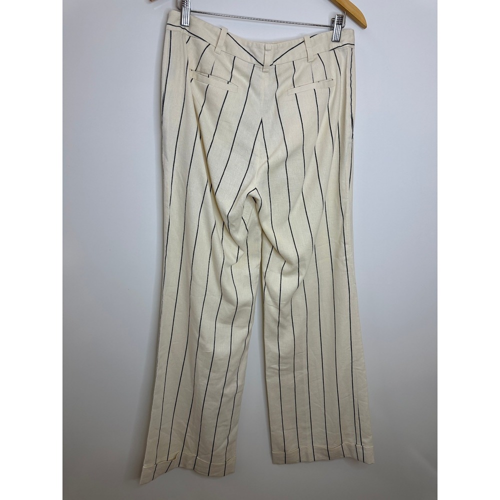 Lauren Ralph Lauren Linen Blend Pants 4 Cream Stripe Wide Leg Minimalist Office - Picture 12 of 16